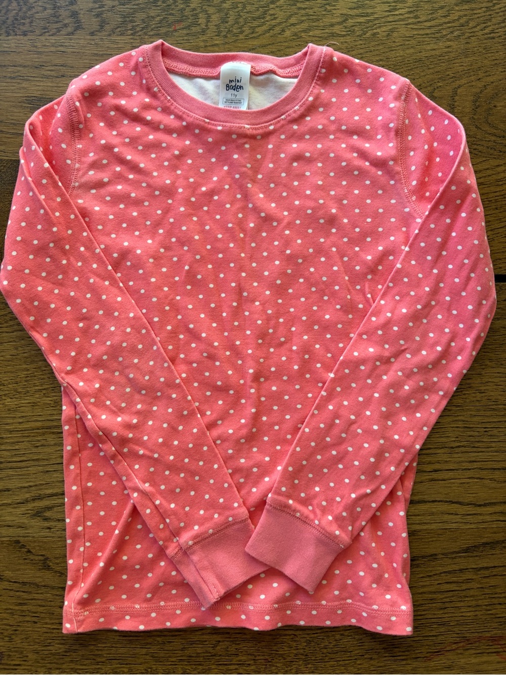 Mini Boden 11Y Pink Polka Dot Long Sleeve Tee 100% cotton